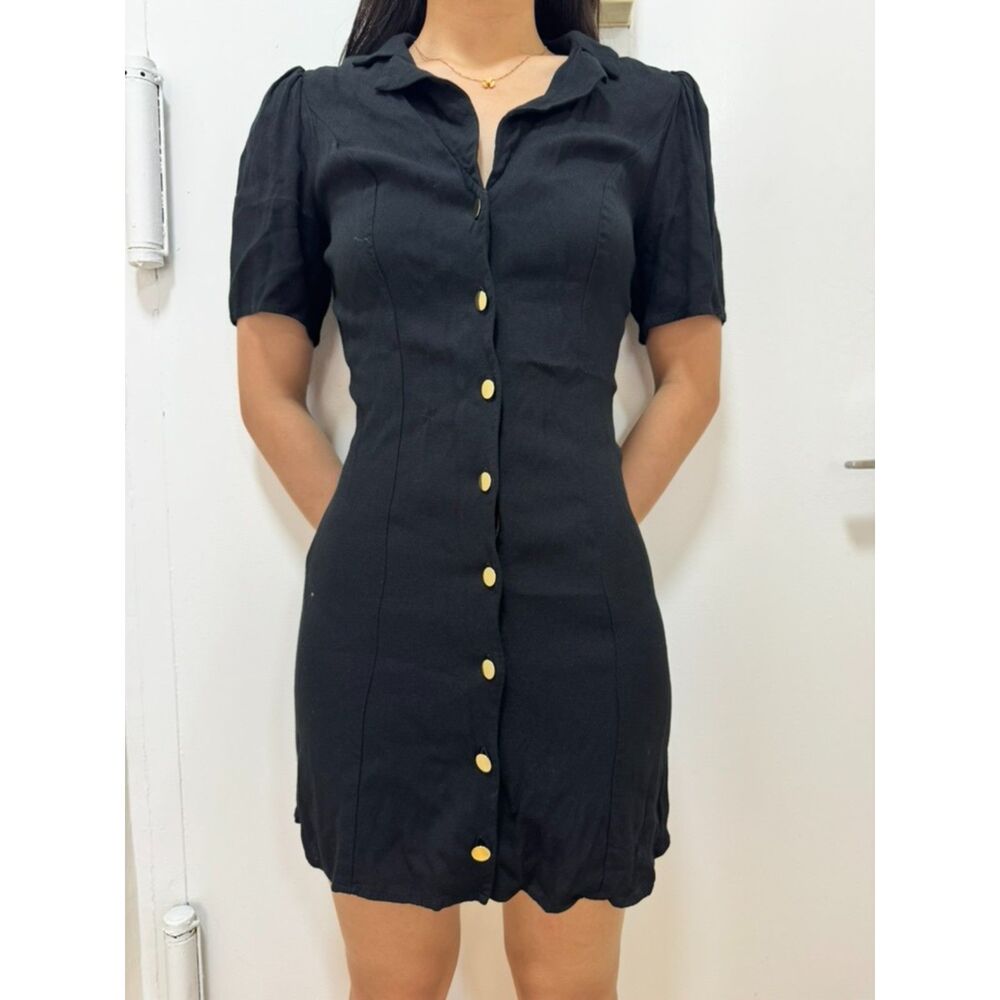 Black Reformation Button Up Collar Dress